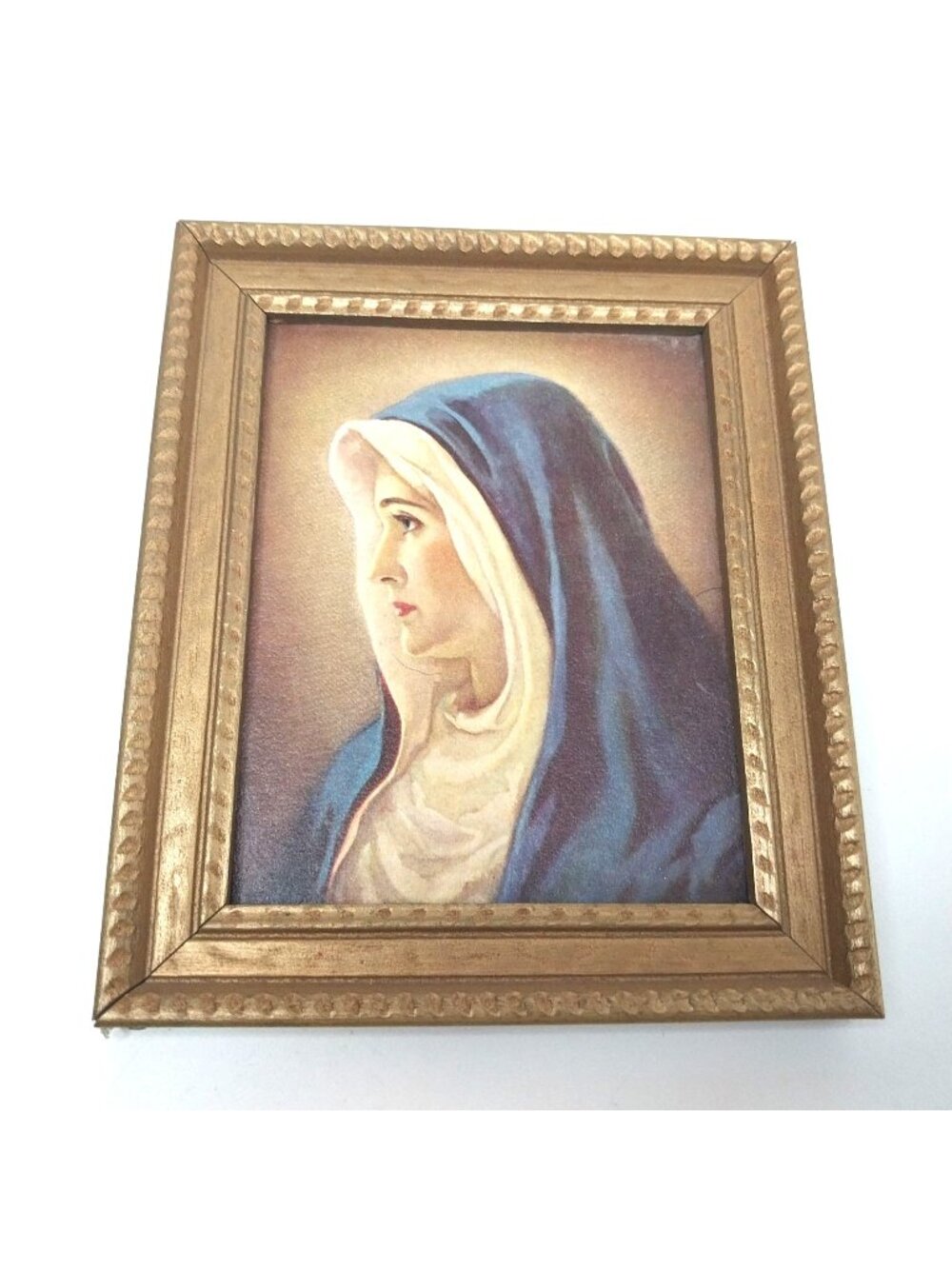 Vintage Gold Framed Virgin Mary Portrait Religious Art 5" x 6"